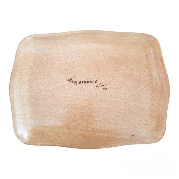 Primitive Wood Serving Tray Pyrography Burned Décor Plate Albania – Signed - Picture 2 of 11